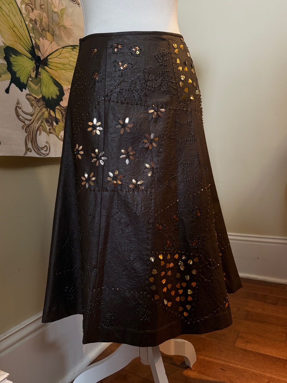 Women's Dark Brown Embellished A-Line Skirt
